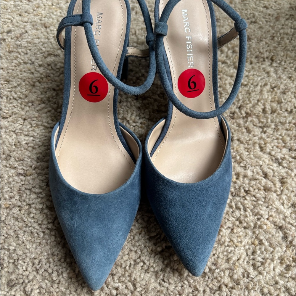 Marc Fisher Blue Heeled Slingbacks